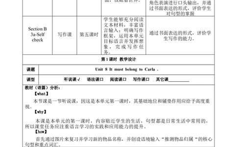 SectionA1a-2d大单元教学+课时设计Unit8ItmustbelongtoCarla_初中英语新版_最新人教版英语九年级全册_新更新初中英语9全_01课件+教案