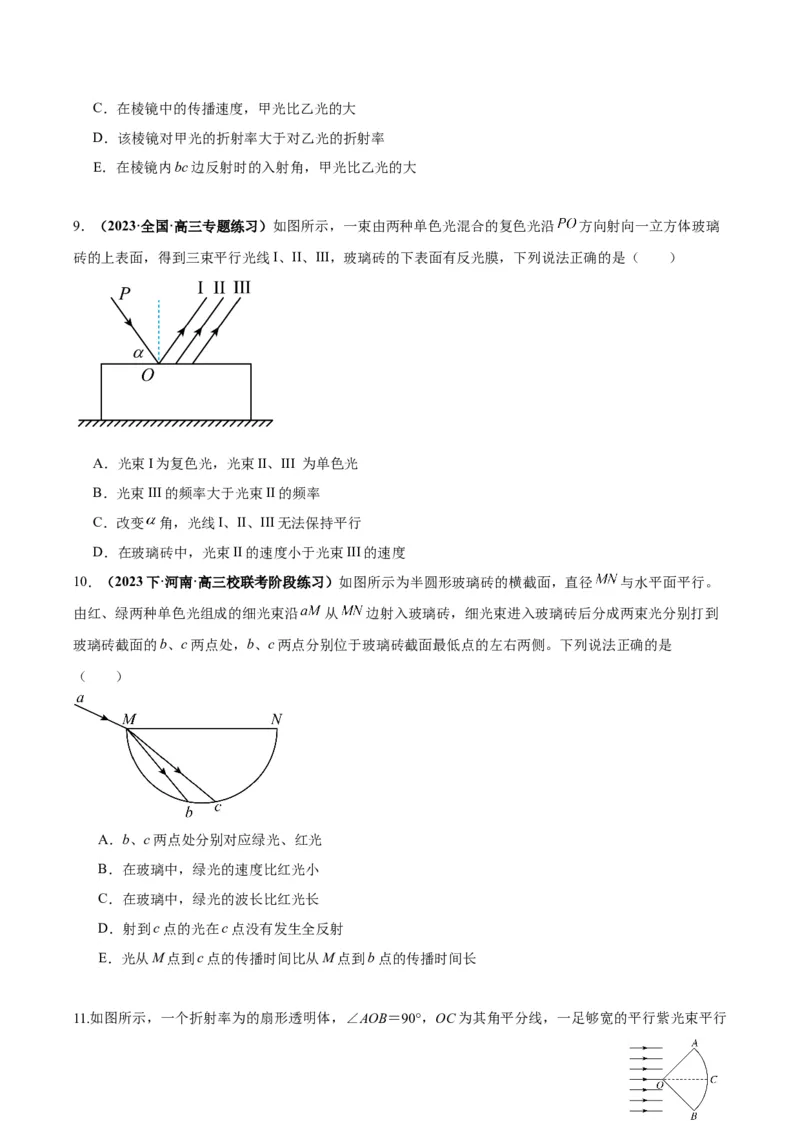 专题17光学常见模型特性及关键几何条件（原卷版）_2025高中物理模型方法技巧高三复习专题练习讲义_高考物理热点模型
