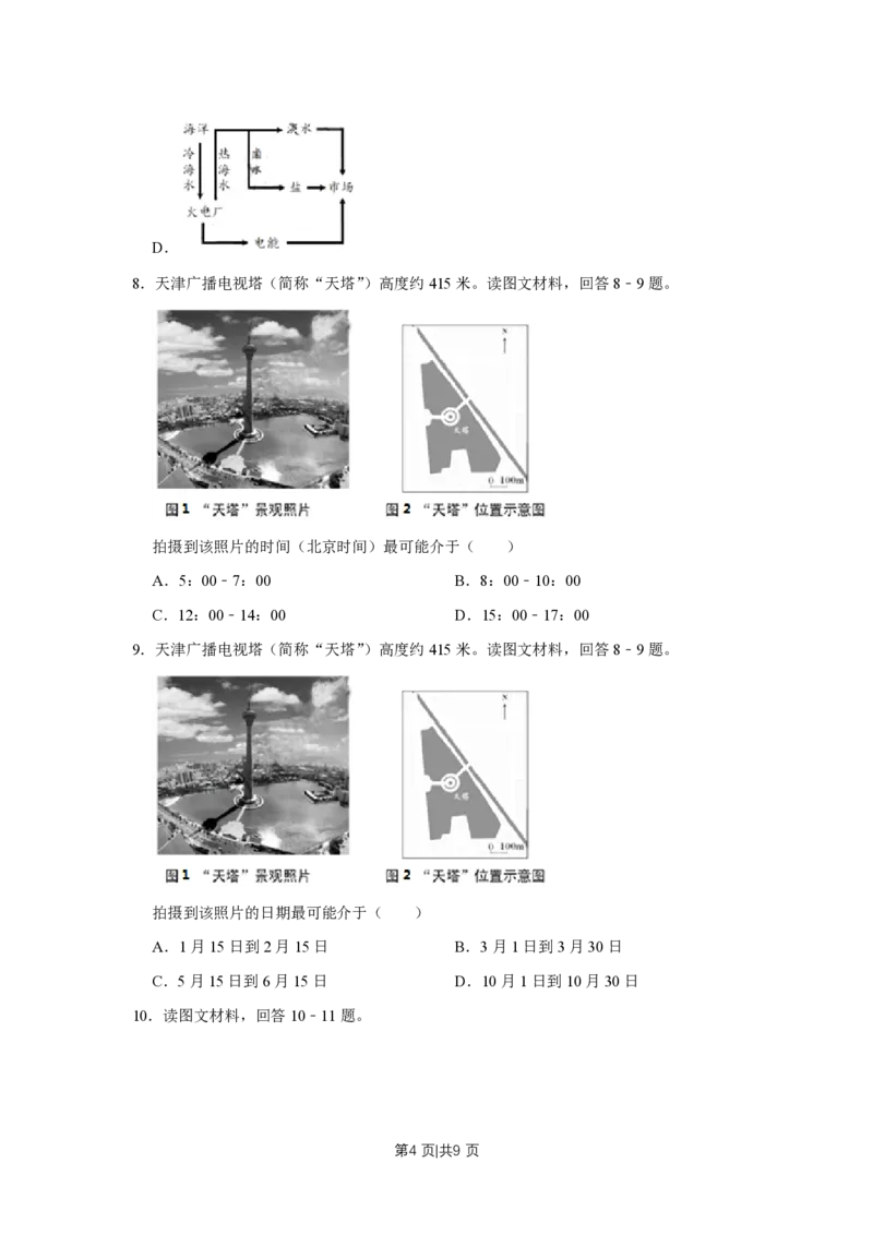 2018年高考地理试卷（天津）（空白卷）_地理历年高考真题_新&middot;PDF版2008-2025&middot;高考地理真题_地理（按省份分类）2008-2025_2008-2024&middot;（天津）地理高考真题