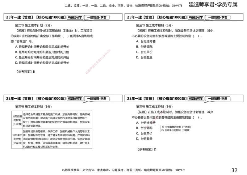 25一建母题补充讲义_2026年一级建造师_2026年一建管理_2025年一建管理SVIP_03-习题精析✿实战特训✿模考通关_30-管理《核心1000题》李君XSW