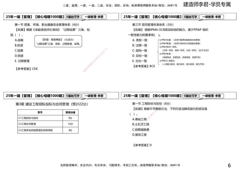 25一建母题补充讲义_2026年一级建造师_2026年一建管理_2025年一建管理SVIP_03-习题精析✿实战特训✿模考通关_30-管理《核心1000题》李君XSW