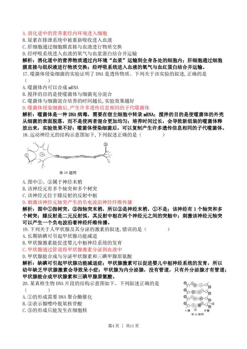 2017年高考生物试卷（浙江）（11月）（解析卷）_生物历年高考真题_新&middot;PDF版2008-2025&middot;高考生物真题_生物（按省份分类）2008-2025_2008-2025&middot;（浙江）生物高考真题