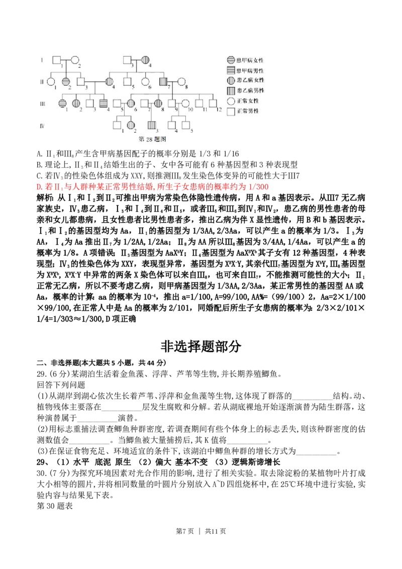 2017年高考生物试卷（浙江）（11月）（解析卷）_生物历年高考真题_新&middot;PDF版2008-2025&middot;高考生物真题_生物（按省份分类）2008-2025_2008-2025&middot;（浙江）生物高考真题