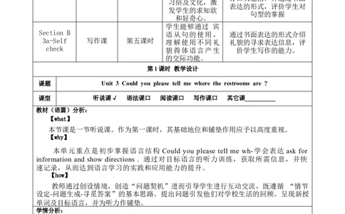 SectionA1a-2d大单元教学+课时设计Unit3Couldyoupleasetellmewheretherestroomsare_初中英语新版_最新人教版英语九年级全册_新更新初中英语9全_01课件+教案