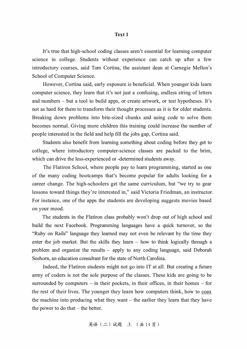 2016年考研英语二真题（可复制搜索查词）(1)_❤️2.2010-2024年考研英语二真题及解析_01、真题部分