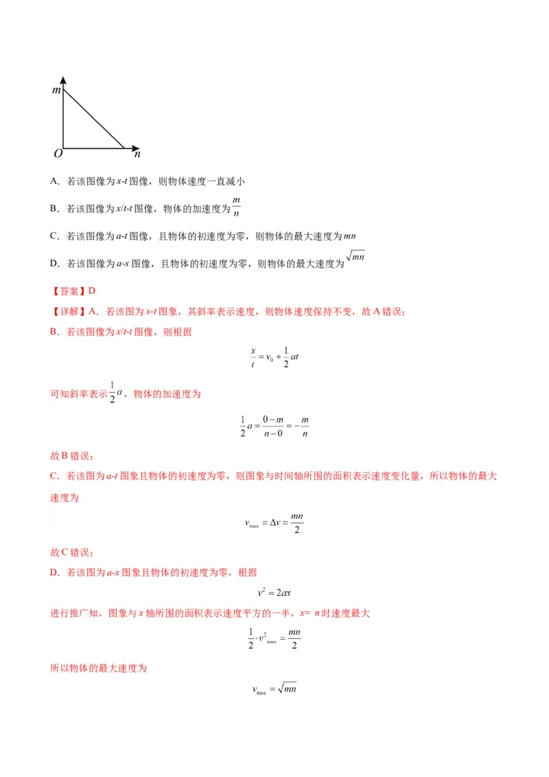 专题01运动学常见的图像分析（解析版）_2025高中物理模型方法技巧高三复习专题练习讲义_高考物理图像与方法