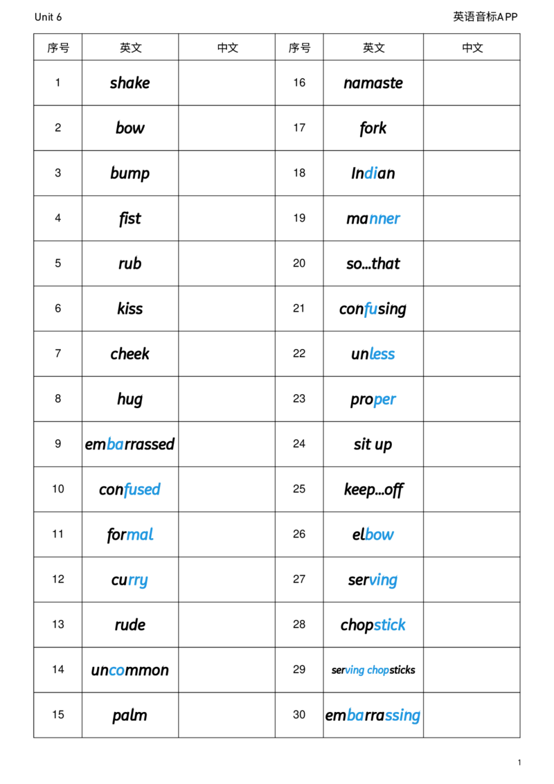 2026春人教版英语八下Unit6英译中_初中英语新版_最新人教版英语八年级下册_2026春新人教版八下（更新中）_04单词背诵默写8个表（全）
