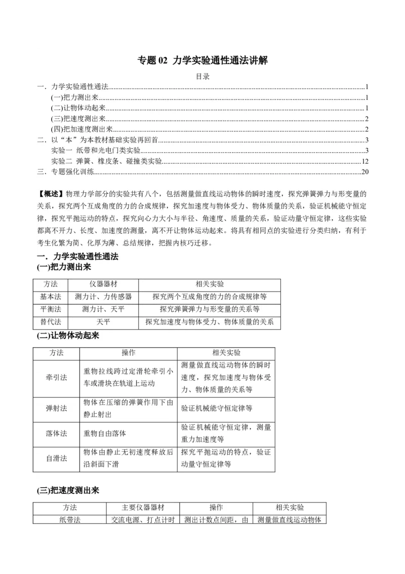 专题02力学实验通性通法讲解（解析版）_2025高中物理模型方法技巧高三复习专题练习讲义_高考物理备考技巧