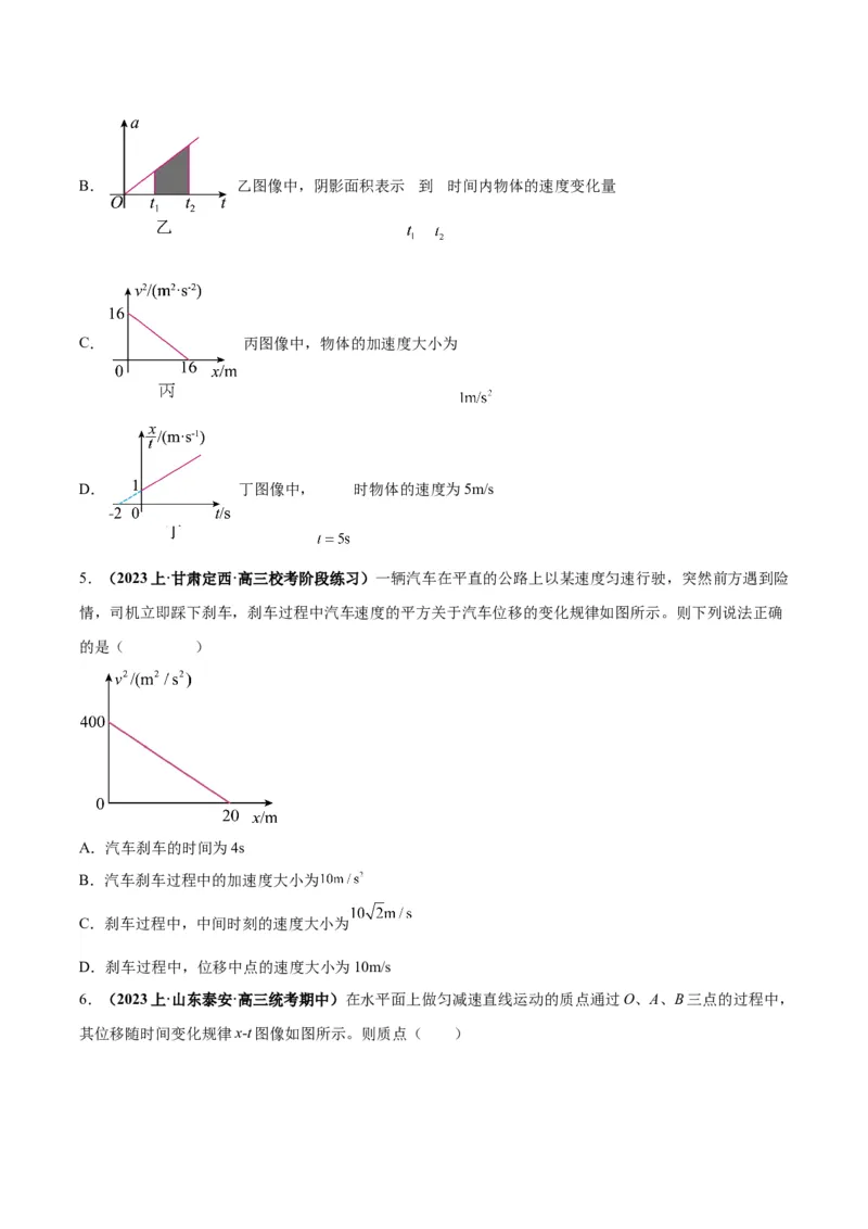 专题01运动学常见的图像分析（原卷版）_2025高中物理模型方法技巧高三复习专题练习讲义_高考物理图像与方法