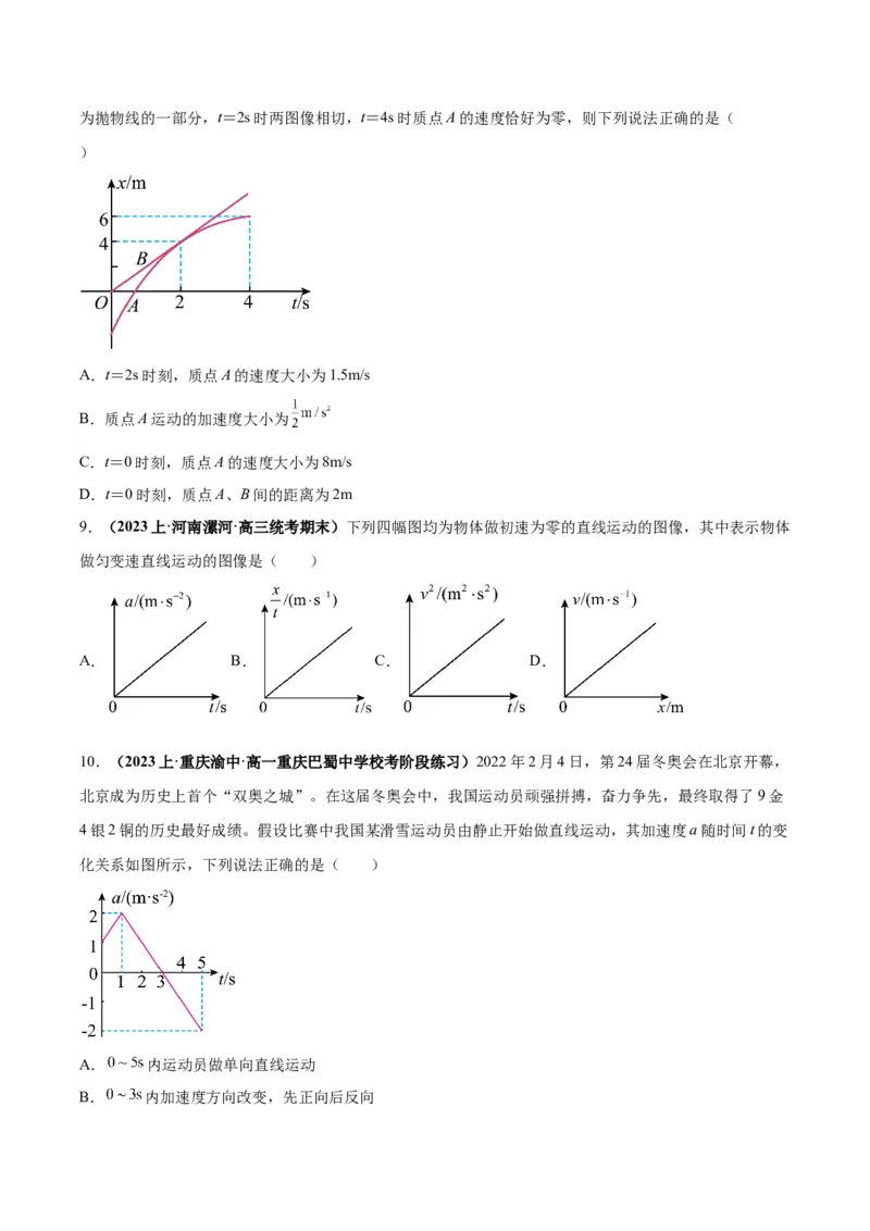 专题01运动学常见的图像分析（原卷版）_2025高中物理模型方法技巧高三复习专题练习讲义_高考物理图像与方法