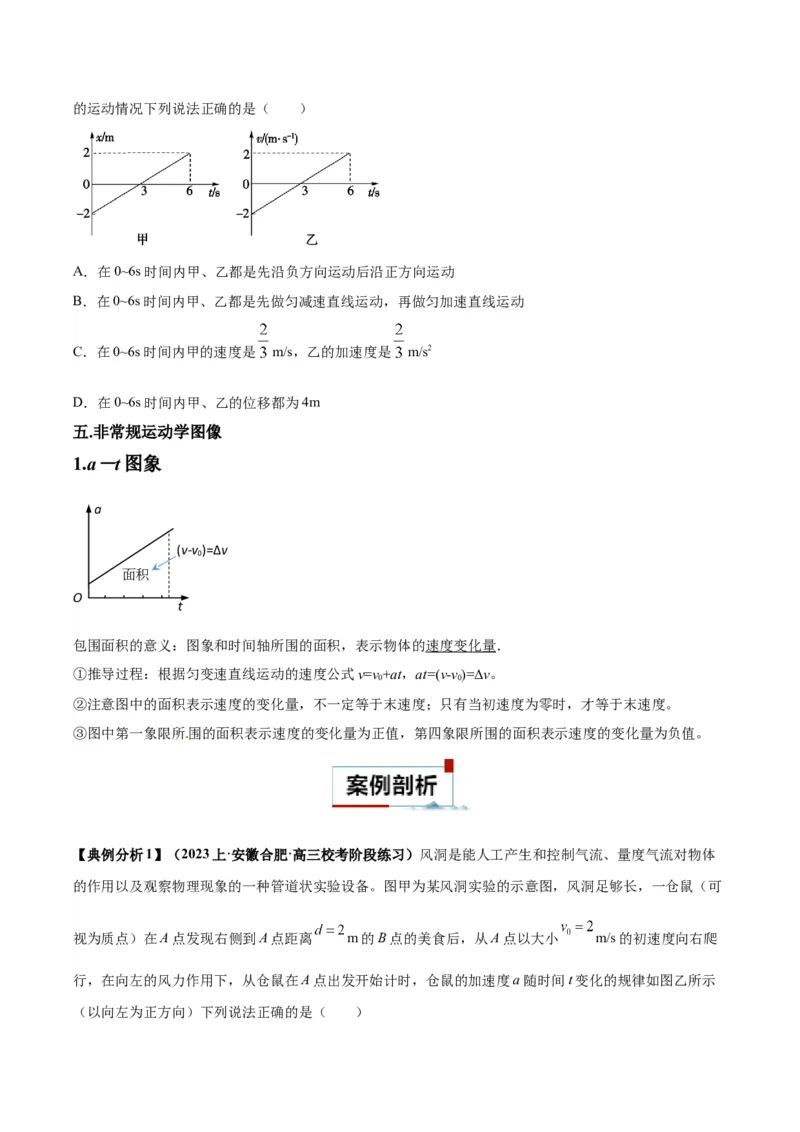 专题01运动学常见的图像分析（原卷版）_2025高中物理模型方法技巧高三复习专题练习讲义_高考物理图像与方法