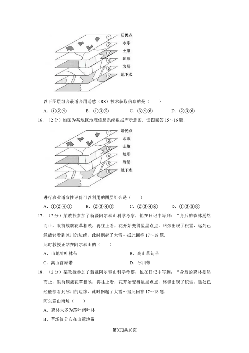 2016年高考地理试卷（江苏）（空白卷）_地理历年高考真题_新&middot;Word版2008-2025&middot;高考地理真题_地理（按年份分类）2008-2025_2016&middot;地理高考真题