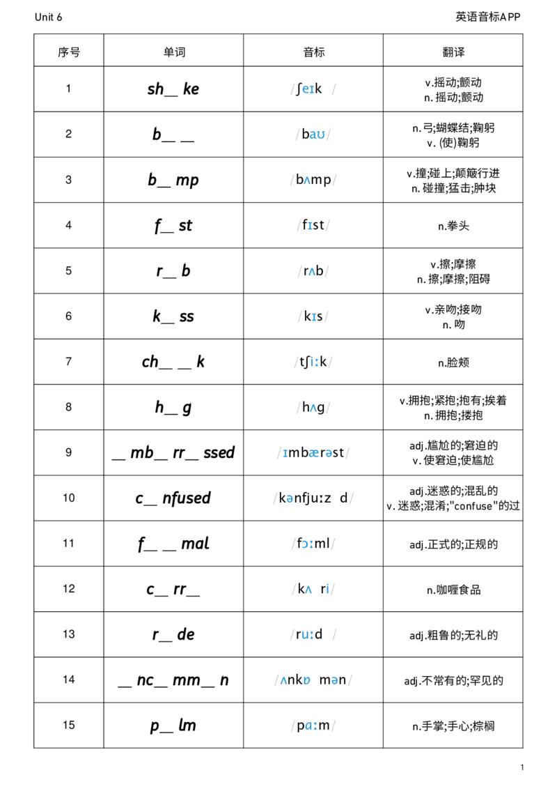 2026春人教版英语八下Unit6单词挖空_初中英语新版_最新人教版英语八年级下册_2026春新人教版八下（更新中）_04单词背诵默写8个表（全）