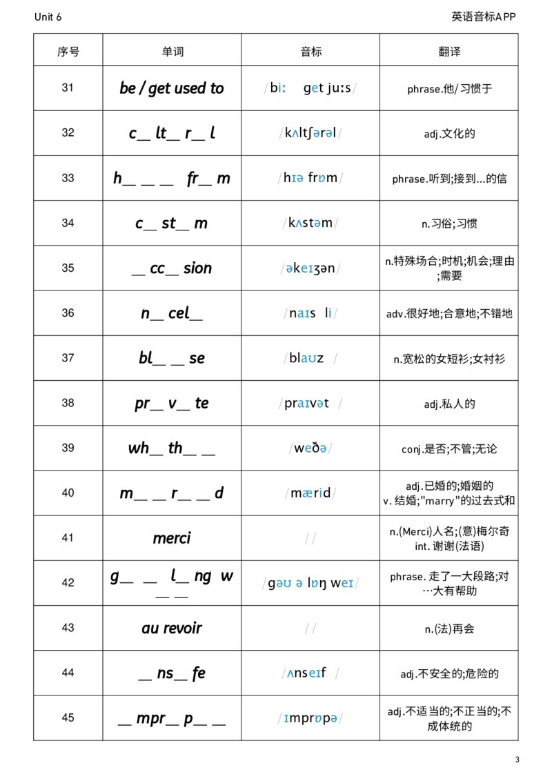 2026春人教版英语八下Unit6单词挖空_初中英语新版_最新人教版英语八年级下册_2026春新人教版八下（更新中）_04单词背诵默写8个表（全）