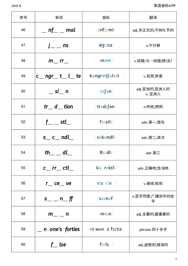 2026春人教版英语八下Unit6单词挖空_初中英语新版_最新人教版英语八年级下册_2026春新人教版八下（更新中）_04单词背诵默写8个表（全）