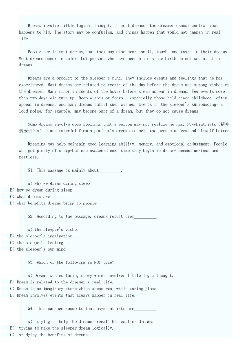 英语阅读理解试题及答案_2025春招题库汇总_国企题库_中国烟草_3Yancao笔试专业完整知识点（仅需看本专业）_3.7英语_3.英语阅读理解