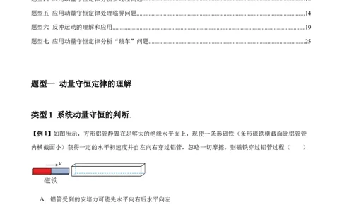 专题15动量守恒定律及其应用（原卷版）_2025高中物理模型方法技巧高三复习专题练习讲义_新版高考物理模型与方法