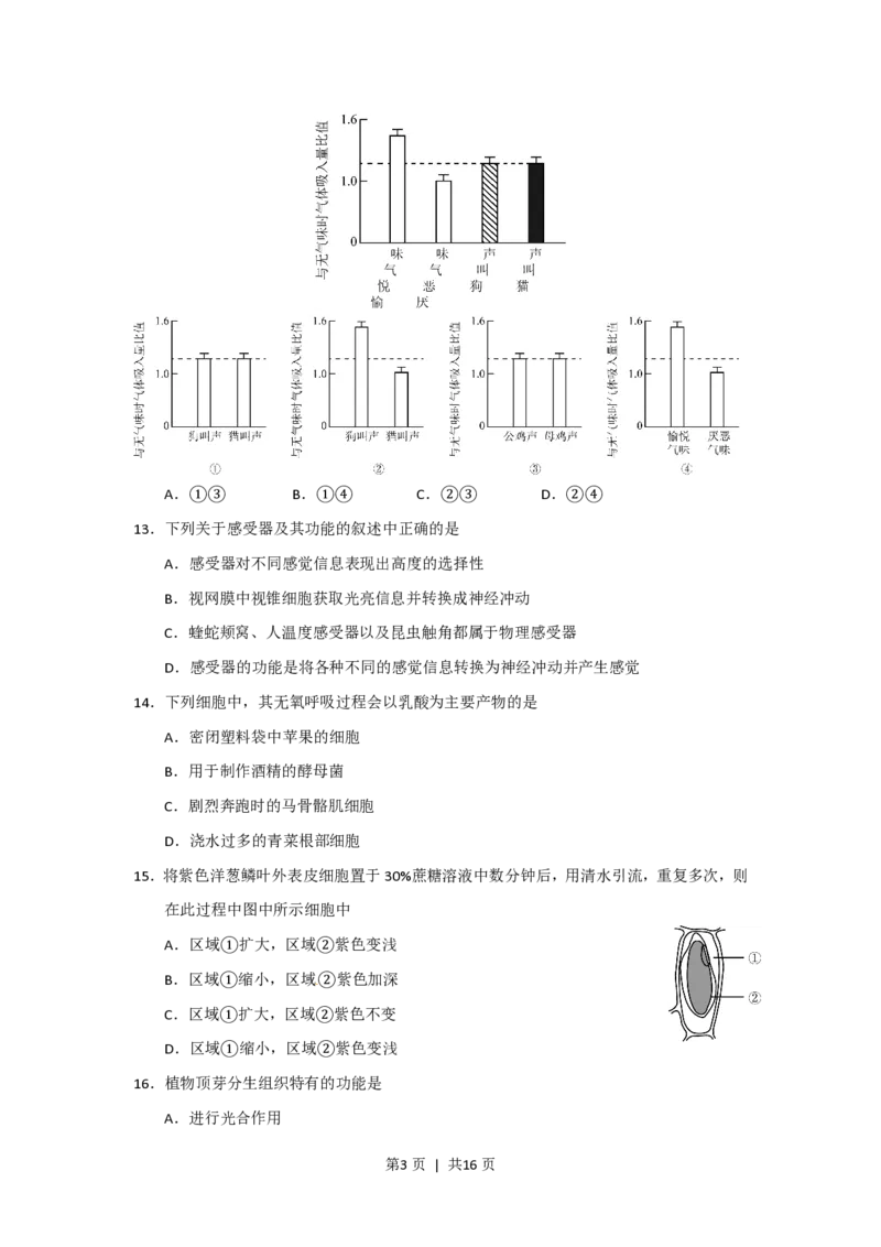 2015年高考生物试卷（上海）（空白卷）_生物历年高考真题_新&middot;PDF版2008-2025&middot;高考生物真题_生物（按年份分类）2008-2025_2015&middot;高考生物真题