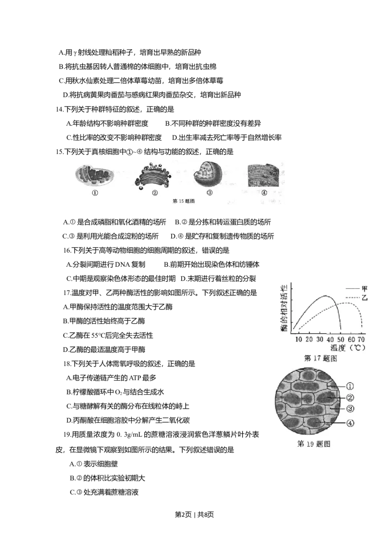 2015年高考生物试卷（浙江）10月（空白卷）_生物历年高考真题_新&middot;Word版2008-2025&middot;高考生物真题_生物（按年份分类）2008-2025_2015&middot;高考生物真题
