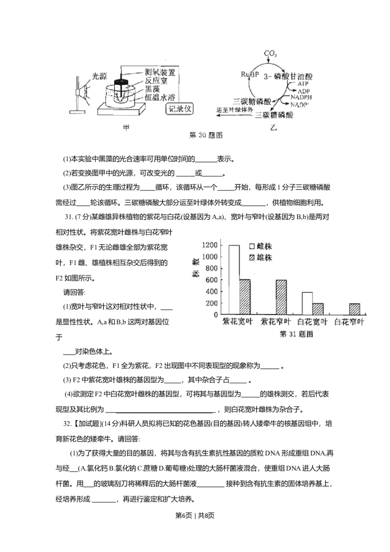 2015年高考生物试卷（浙江）10月（空白卷）_生物历年高考真题_新&middot;Word版2008-2025&middot;高考生物真题_生物（按年份分类）2008-2025_2015&middot;高考生物真题