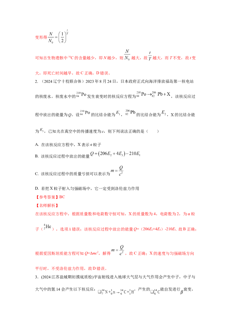 模型84原子核衰变模型（解析版）_2025高中物理模型方法技巧高三复习专题练习讲义_高考物理模型最新模拟题专项训练
