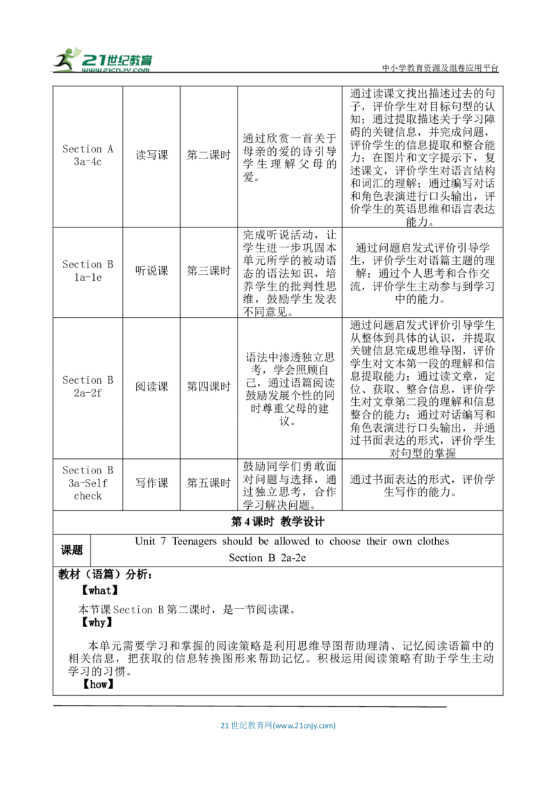 SectionB(2a-2e)大单元教学+课时设计Unit7Teenagersshouldbeallowedtochoosetheirownclothes_初中英语新版_最新人教版英语九年级全册_新更新初中英语9全_01课件+教案_Unit7SectionB(2a-2e)