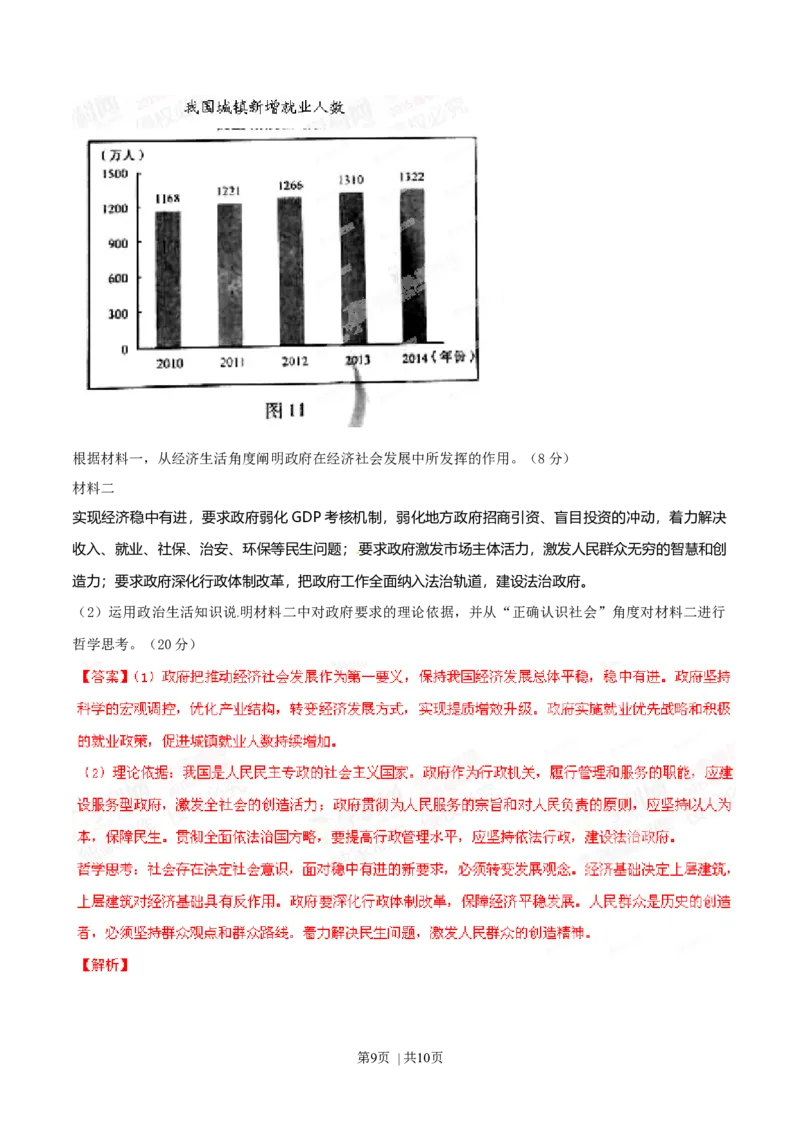 2015年高考政治试卷（安徽）（解析卷）_政治历年高考真题_新&middot;Word版2008-2025&middot;高考政治真题_政治（按年份分类）2008-2025_2015&middot;政治高考真题