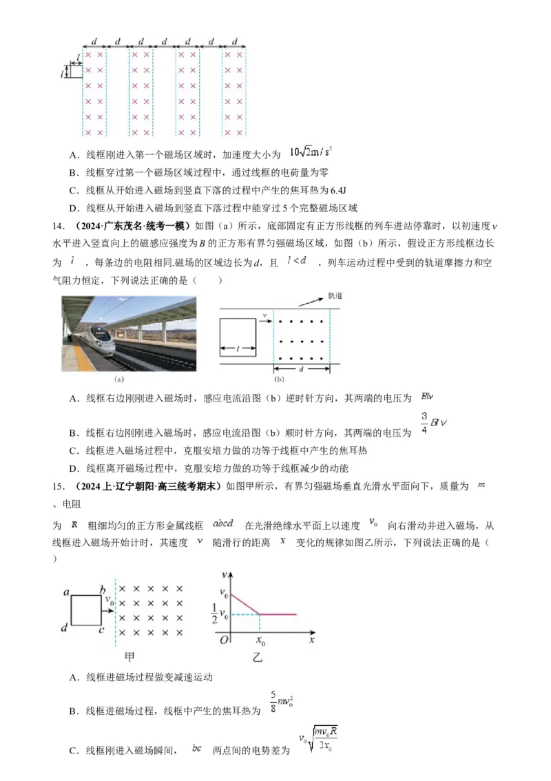 专题16电磁感应中的导体框模型（原卷版）_2025高中物理模型方法技巧高三复习专题练习讲义_高考物理热点模型