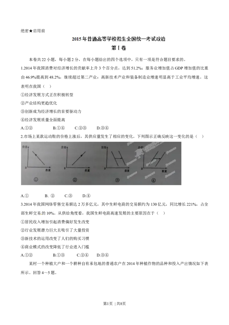 2015年高考政治试卷（海南）（空白卷）_政治历年高考真题_新&middot;Word版2008-2025&middot;高考政治真题_政治（按年份分类）2008-2025_2015&middot;政治高考真题