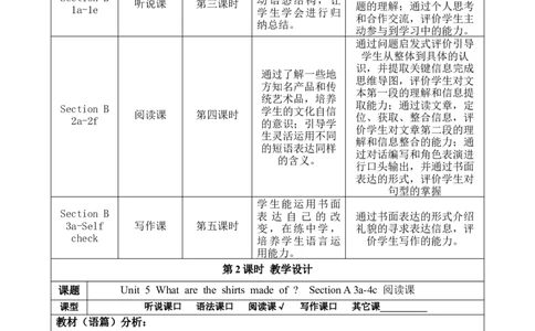SectionA(3a-4c)大单元教学+课时设计Unit5Whataretheshirtsmadeof_初中英语新版_最新人教版英语九年级全册_新更新初中英语9全_01课件+教案