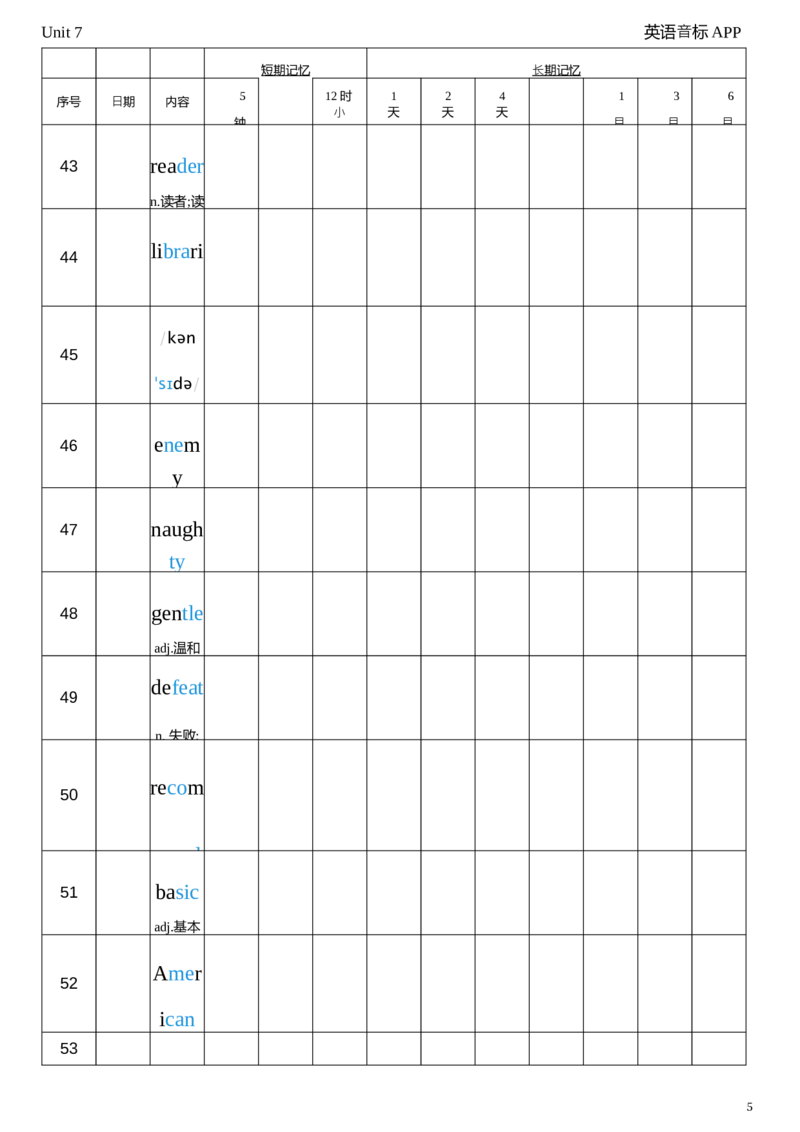 2026春人教版英语八下Unit7艾宾浩斯记忆_初中英语新版_最新人教版英语八年级下册_2026春新人教版八下（更新中）_04单词背诵默写8个表（全）