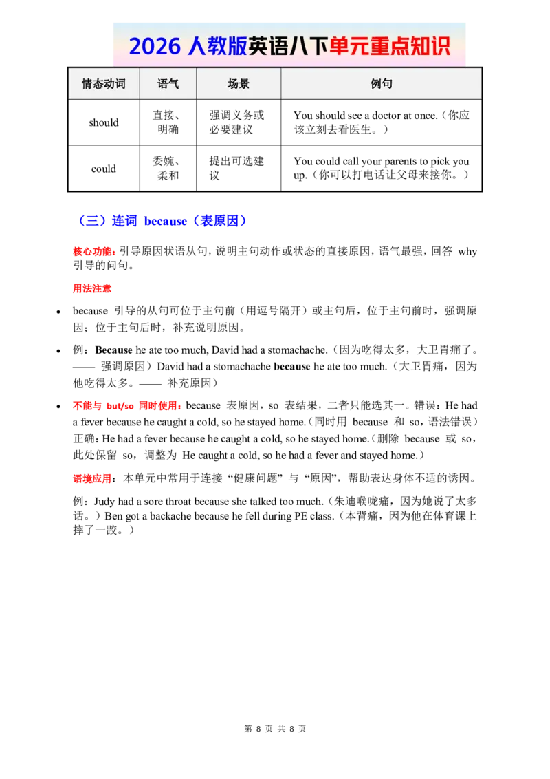 2026春人教版英语八下单元重点知识Unit2_初中英语新版_最新人教版英语八年级下册_2026春新人教版八下（更新中）_15单元重点知识讲解