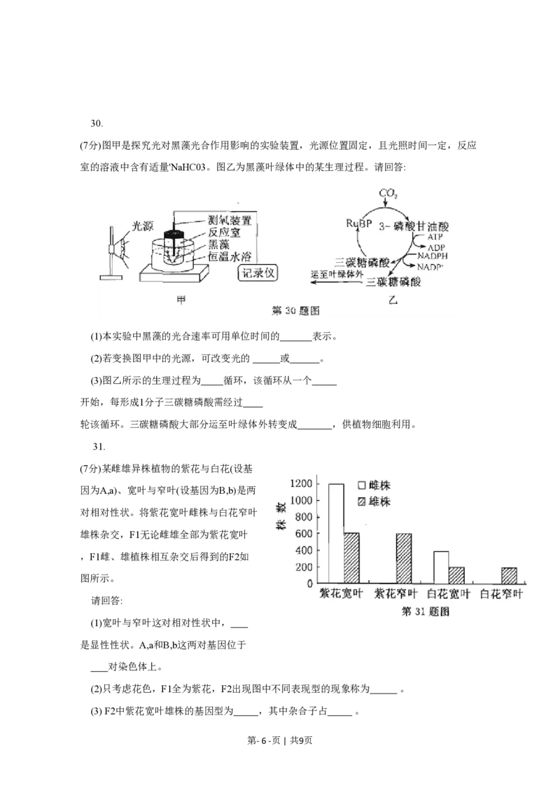 2015年高考生物试卷（浙江）（10月）（空白卷）_生物历年高考真题_新&middot;PDF版2008-2025&middot;高考生物真题_生物（按试卷类型分类）2008-2025_自主命题卷&middot;生物（2008-2025）