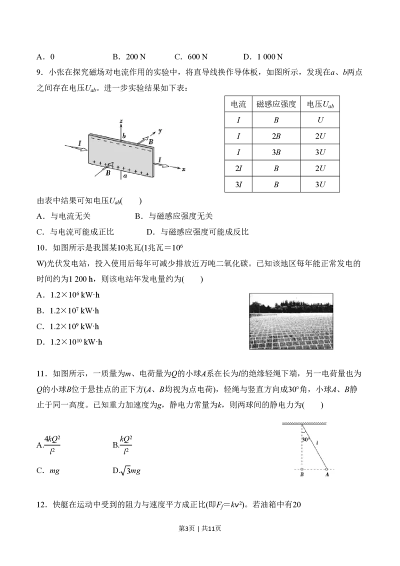 2015年高考物理试卷（浙江）10月（空白卷）_物理历年高考真题_新&middot;PDF版2008-2025&middot;高考物理真题_物理（按年份分类）2008-2025_2015&middot;高考物理真题