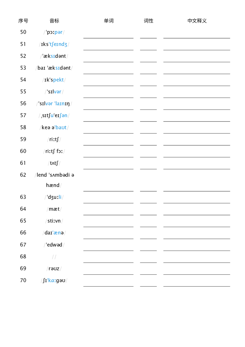 2025秋人教版八年级上册英语U3音标默单词单词默写_初中英语新版_最新人教版英语八年级上册_新版_初中英语8上新更新第三套可选择_10单词默写+字帖_单词表