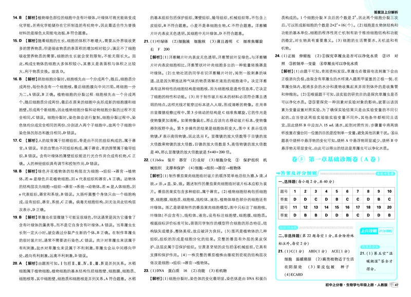 2026上分卷生物7年级上册解析册_2026版初中《必刷题上分卷》7年级上册（7科全套）_2026《初中上分卷&bull;生物》7上（人教版）