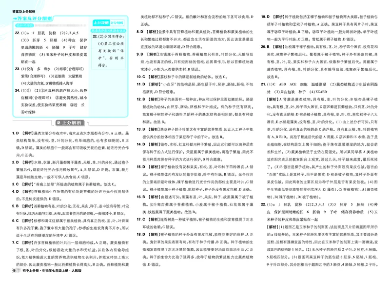 2026上分卷生物7年级上册解析册_2026版初中《必刷题上分卷》7年级上册（7科全套）_2026《初中上分卷&bull;生物》7上（人教版）
