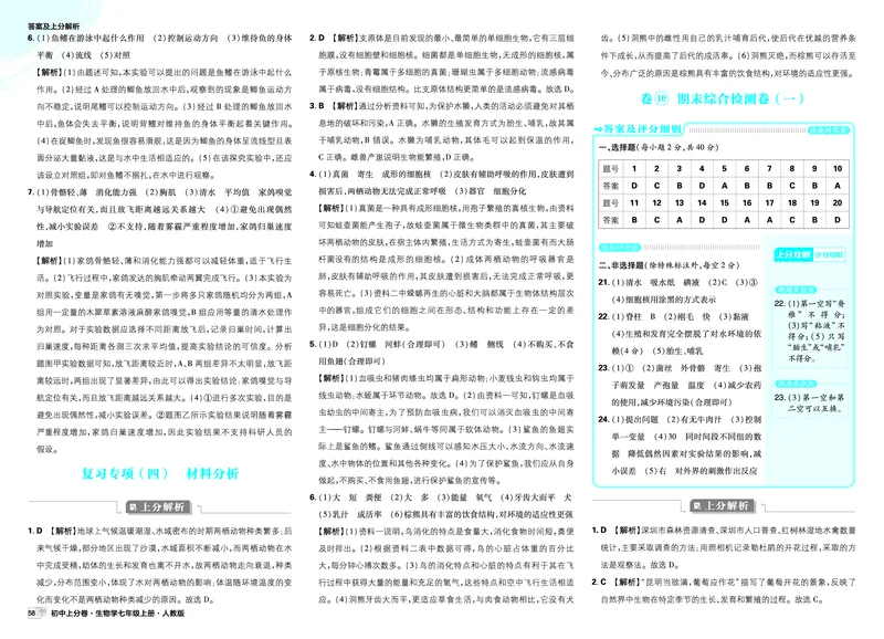 2026上分卷生物7年级上册解析册_2026版初中《必刷题上分卷》7年级上册（7科全套）_2026《初中上分卷&bull;生物》7上（人教版）