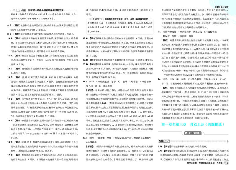 2026上分卷生物7年级上册解析册_2026版初中《必刷题上分卷》7年级上册（7科全套）_2026《初中上分卷&bull;生物》7上（人教版）