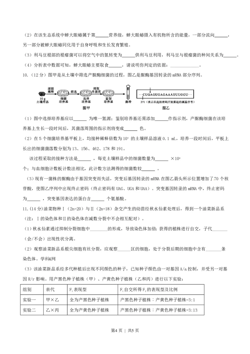 2016年高考生物试卷（四川）（空白卷）_生物历年高考真题_新&middot;PDF版2008-2025&middot;高考生物真题_生物（按年份分类）2008-2025_2016&middot;高考生物真题