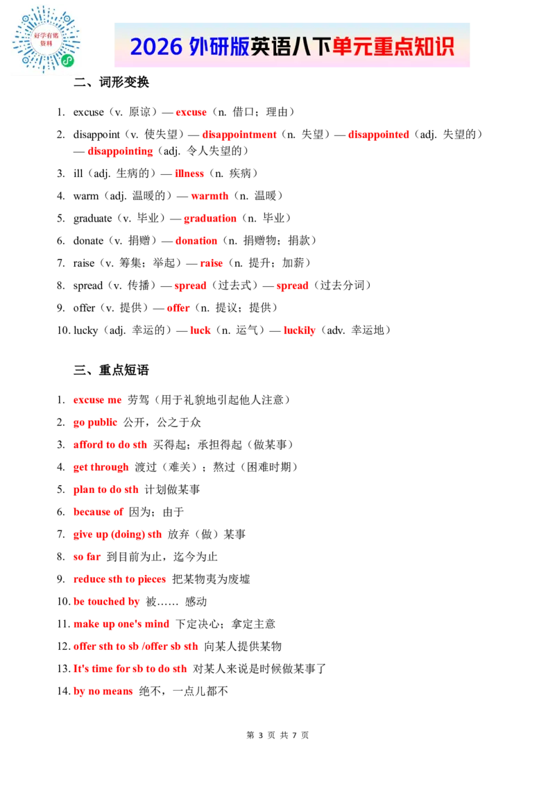 2026春外研版英语八下单元重点知识Unit4_初中英语新版_最新人教版英语八年级下册_2026春新人教版八下（更新中）_15单元重点知识讲解