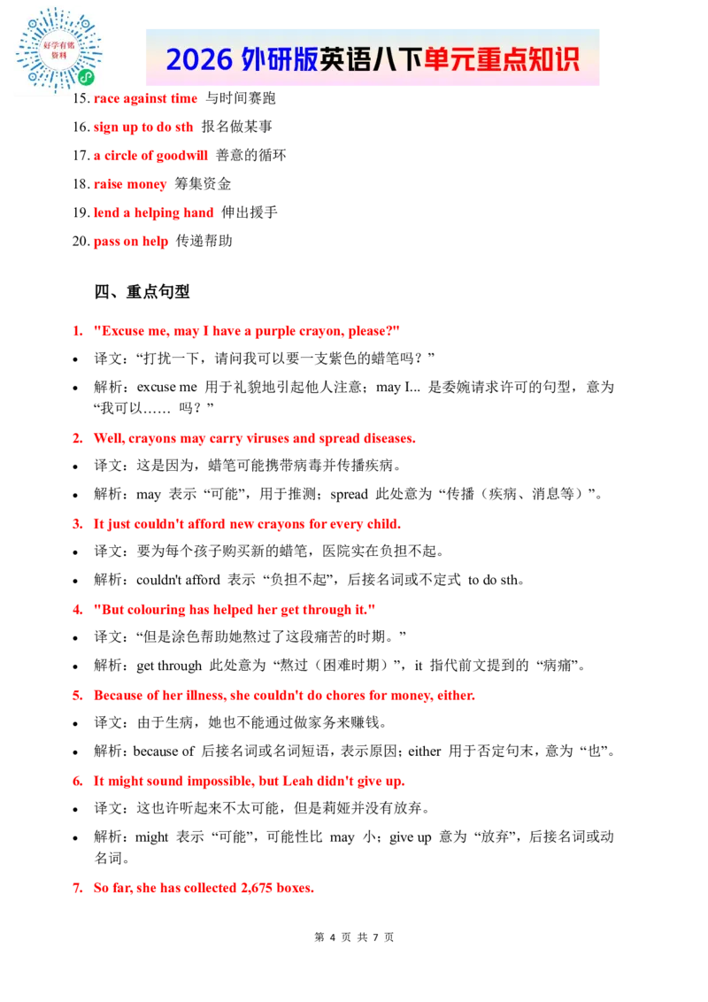 2026春外研版英语八下单元重点知识Unit4_初中英语新版_最新人教版英语八年级下册_2026春新人教版八下（更新中）_15单元重点知识讲解