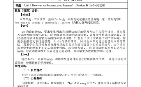 SectionB(2a-2e)大单元教学+课时设计Unit1Howcanwebecomegoodlearners_初中英语新版_最新人教版英语九年级全册_新更新初中英语9全_01课件+教案