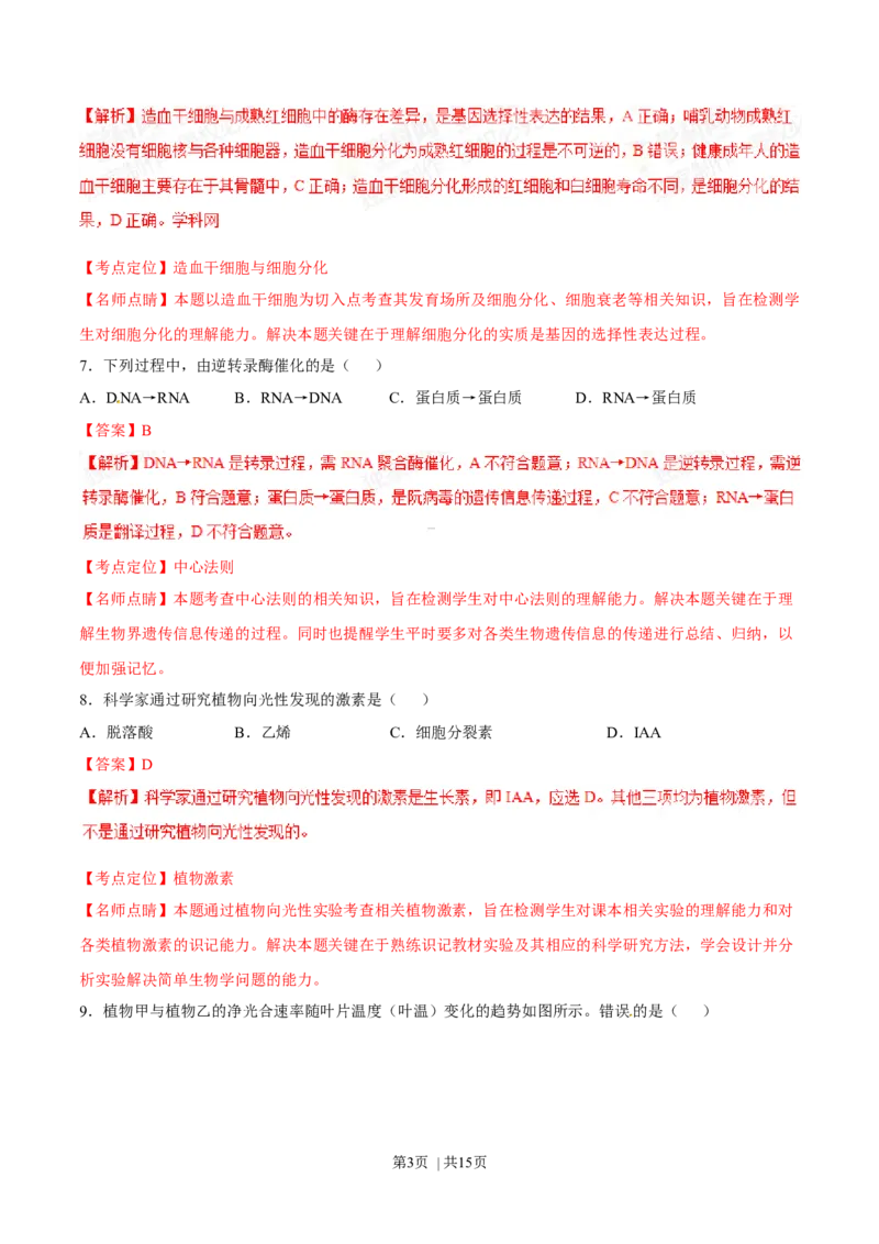 2015年高考生物试卷（海南）（解析卷）_生物历年高考真题_新&middot;Word版2008-2025&middot;高考生物真题_生物（按年份分类）2008-2025_2015&middot;高考生物真题