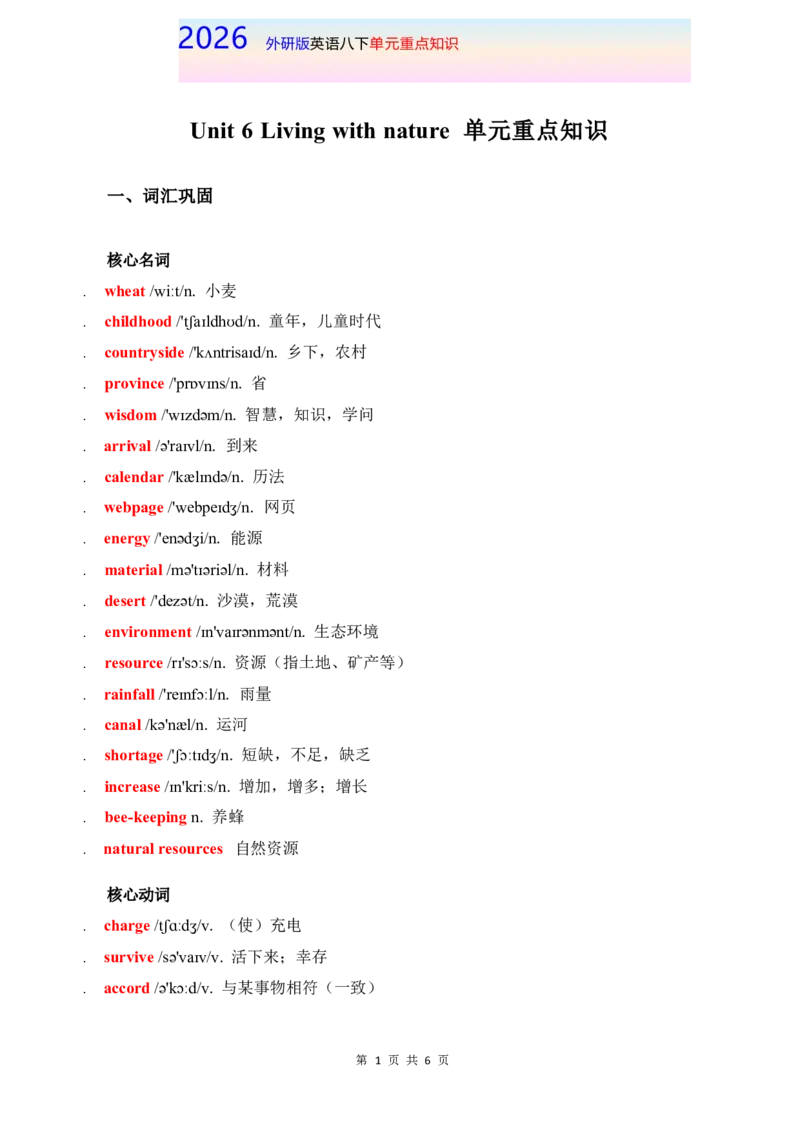 2026春外研版英语八下单元重点知识Unit6_初中英语新版_最新人教版英语八年级下册_2026春新人教版八下（更新中）_15单元重点知识讲解