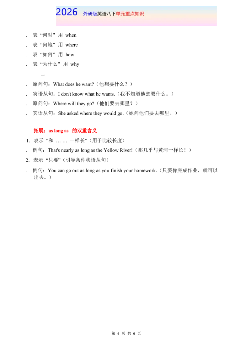 2026春外研版英语八下单元重点知识Unit6_初中英语新版_最新人教版英语八年级下册_2026春新人教版八下（更新中）_15单元重点知识讲解