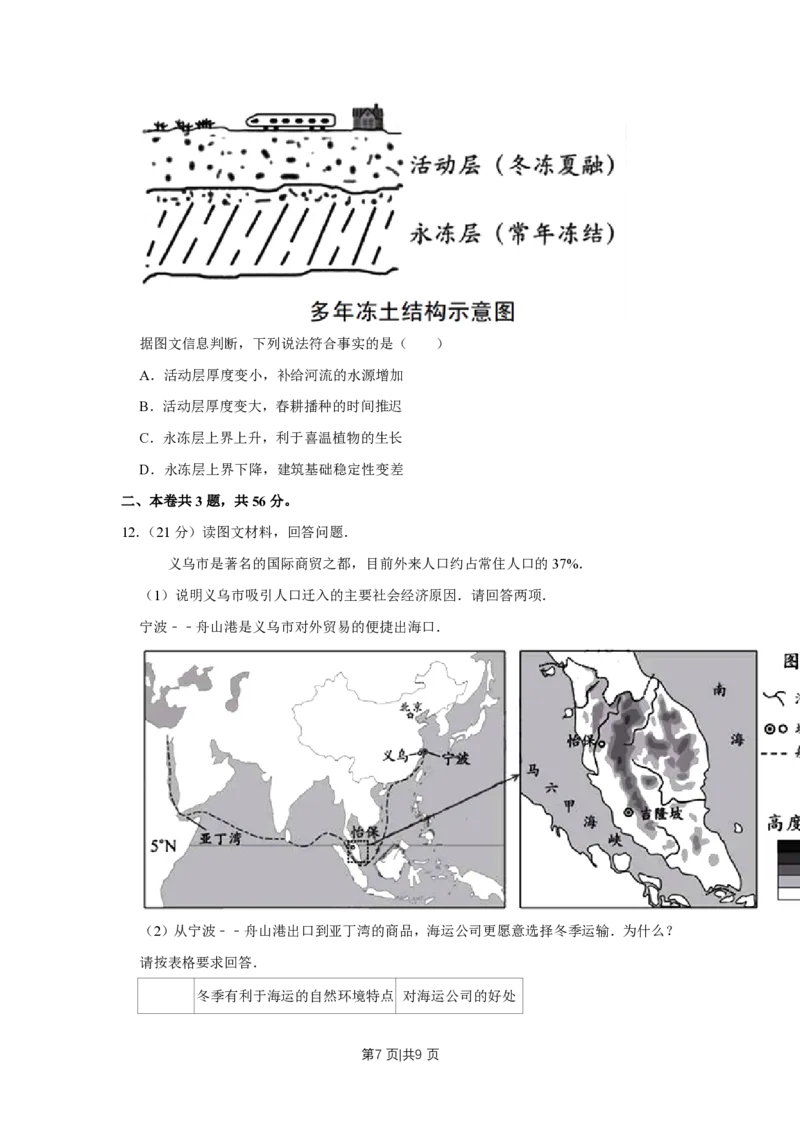 2017年高考地理试卷（天津）（空白卷）_地理历年高考真题_新&middot;PDF版2008-2025&middot;高考地理真题_地理（按省份分类）2008-2025_2008-2024&middot;（天津）地理高考真题