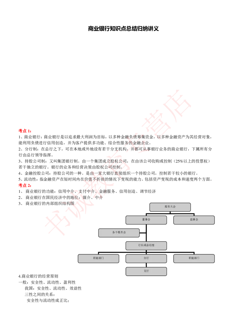 金融专项讲义--商业银行考点归纳总结（提高巩固篇）_2025春招题库汇总_十大行测题库_2023年十大热门题库更新中_09、易考汇总_银行笔试包含专业题_专项讲义