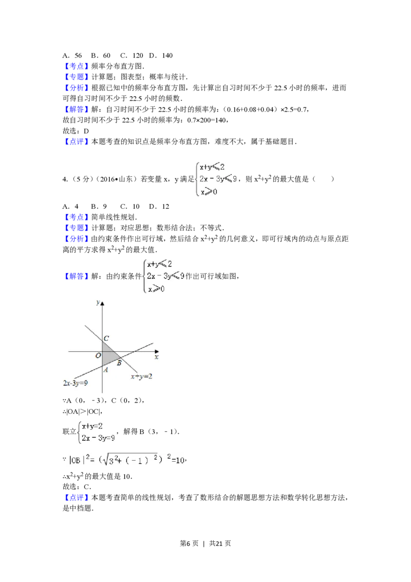 2016年高考数学试卷（理）（山东）（解析卷）_历年高考真题合集_数学历年高考真题_新&middot;PDF版2008-2025&middot;高考数学真题_数学（按省份分类）2008-2025_2008-2025&middot;（山东）数学高考真题