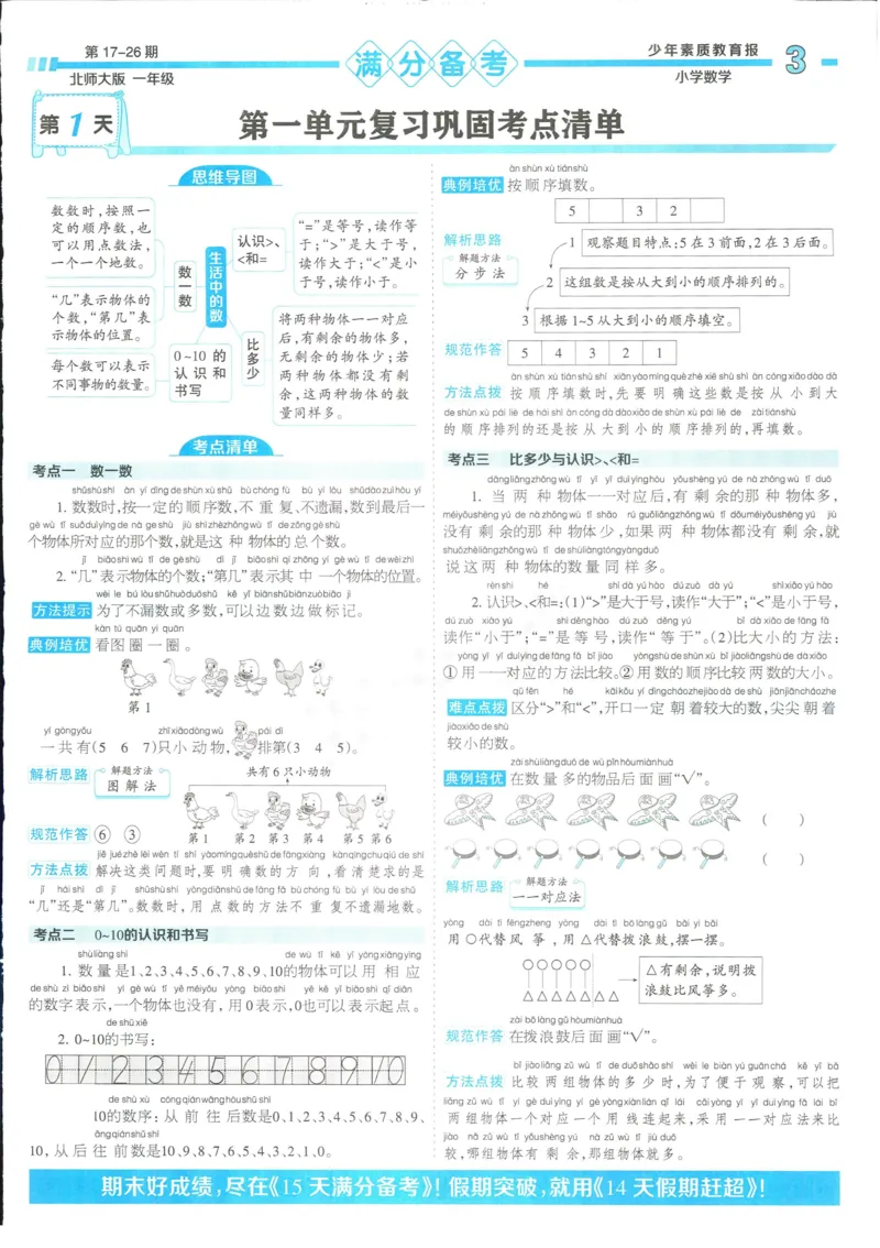 15天满分备考-1年级上册数学北师版(1)_2024年人教版小学数学一二三四五六年级上册下册期中期末试a0747_小学全科《同步练习+精品试卷》打包下载（1-6年级单元月考期中期末试卷）